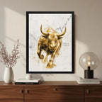 Cuadro Toro De Wall Street Dorado Arte Financiera Decoracion Marco Negro