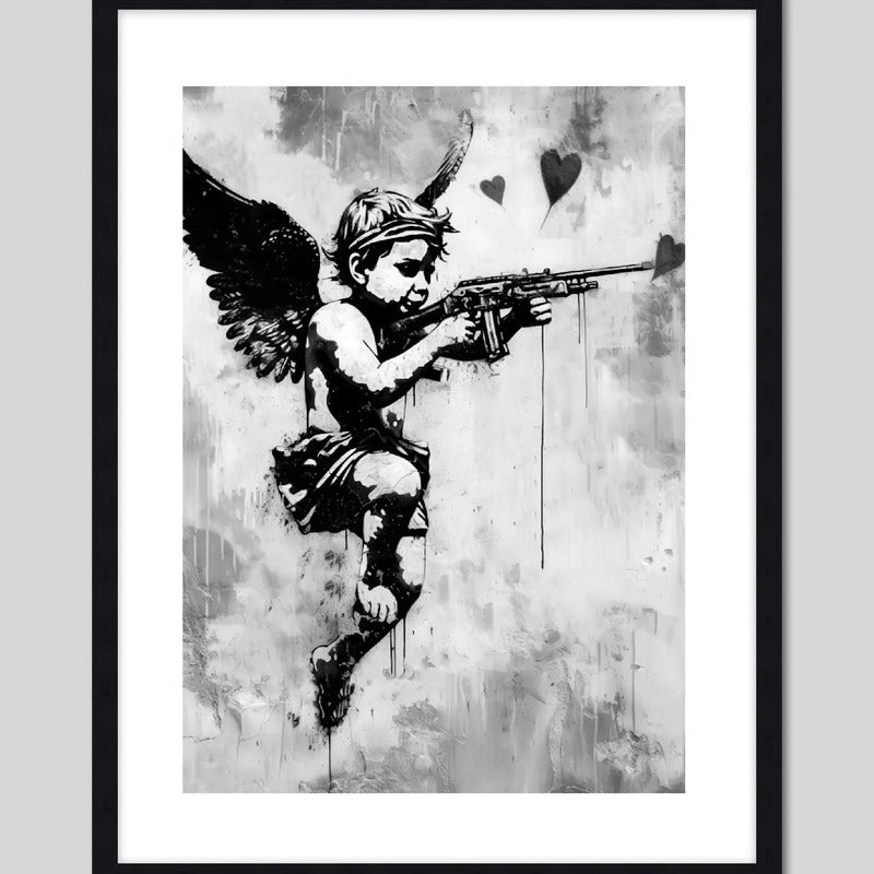 Cuadro Banksy Ángel Con Un Arma Arte Urbano Decoracion Marco Negro