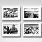 Set 4 Cuadros Montevideo Blanco Y Negro Ciudad Con Paspartu