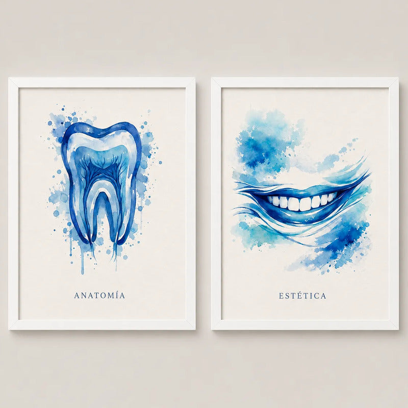 Set 2 Cuadros Temática Odontológica Dentista Consultorio Br4 Marco Blanco