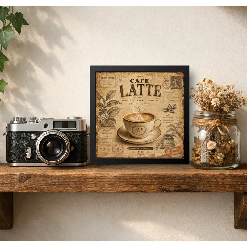 Cuadro Living Comedor Cocina Café Latte Coffee Retro Brs2 Marco Negro