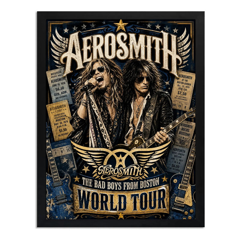 Cuadro Aerosmith Bad Boys From Boston Steven Tyler Rock Arte Marco Negro