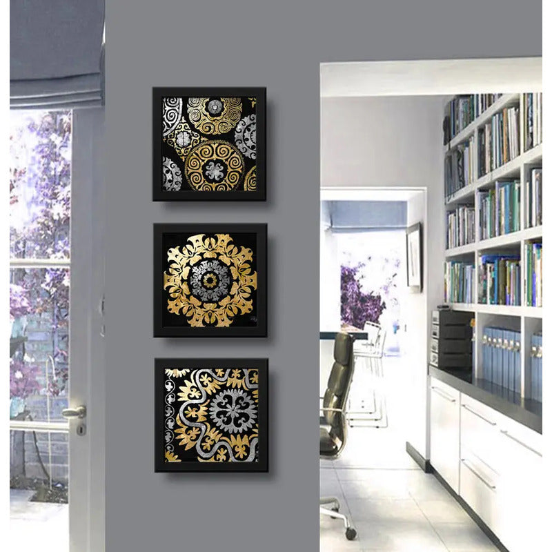 Set 3 Cuadros Mandalas Gold Doradas Arte Boho Zen Decoracion