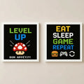 Set 2 Cuadros Cocina Geek Game Bon Appetit Frase Videojuego Marco Blanco