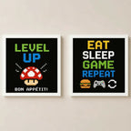 Set 2 Cuadros Cocina Geek Game Bon Appetit Frase Videojuego Marco Blanco