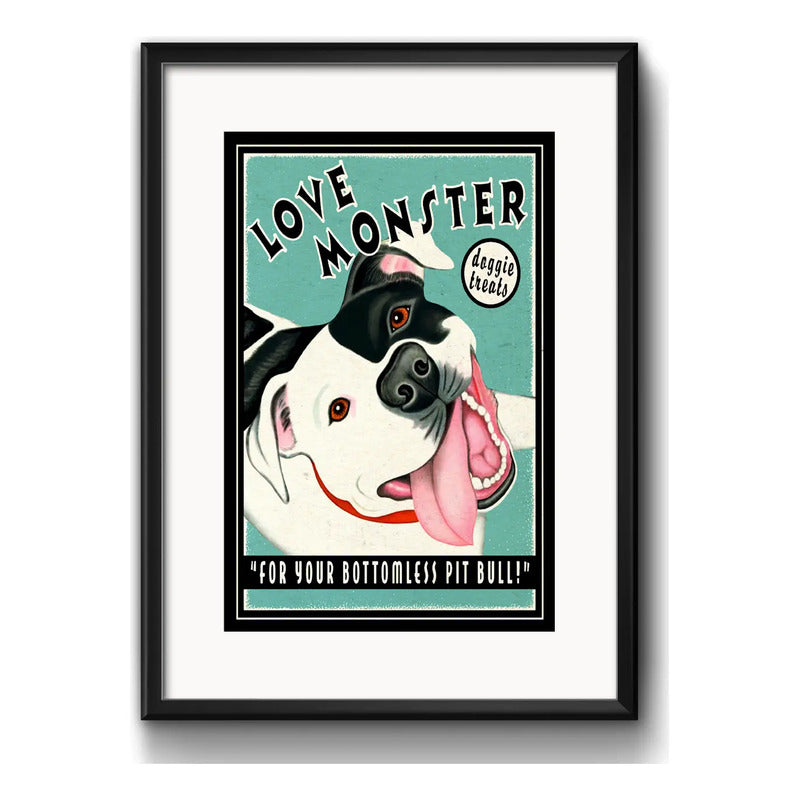 Cuadro Pitbull Retro Vintage Frase Perro Pet Con Paspartú Marco Negro