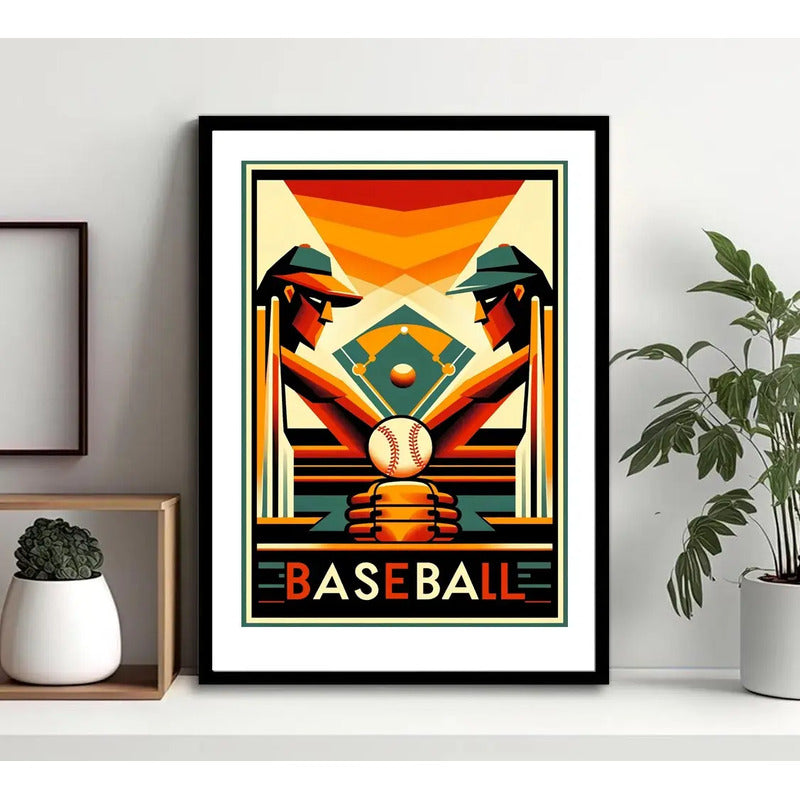 Cuadro Béisbol Baseball Jugador Equipo Club Gym Decoracion Pop Art 4 Con Marco Negro