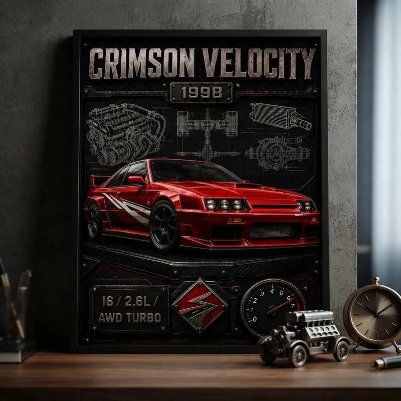 Cuadro Nissan Skyline Auto Deportivo Clásico Arte Efecto 3d Marco Negro