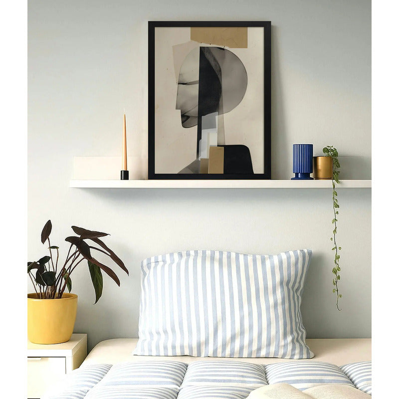 Cuadro Dormitorio Living Boho Arte Abstracto Collage Silueta Marco Negro