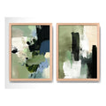 Set 2 Cuadros Dormitorio Living Abstracto Mossy Calm Verde Marco Marrón Claro