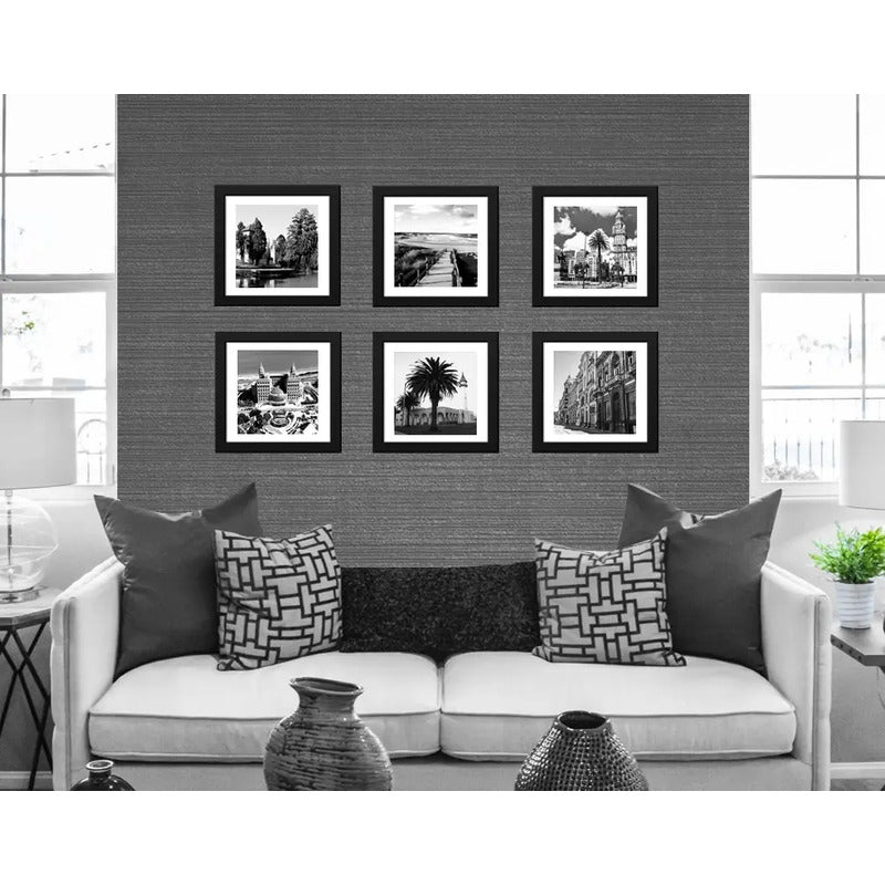 Set 6 Cuadros Montevideo Blanco Y Negro Ciudad Paisajes