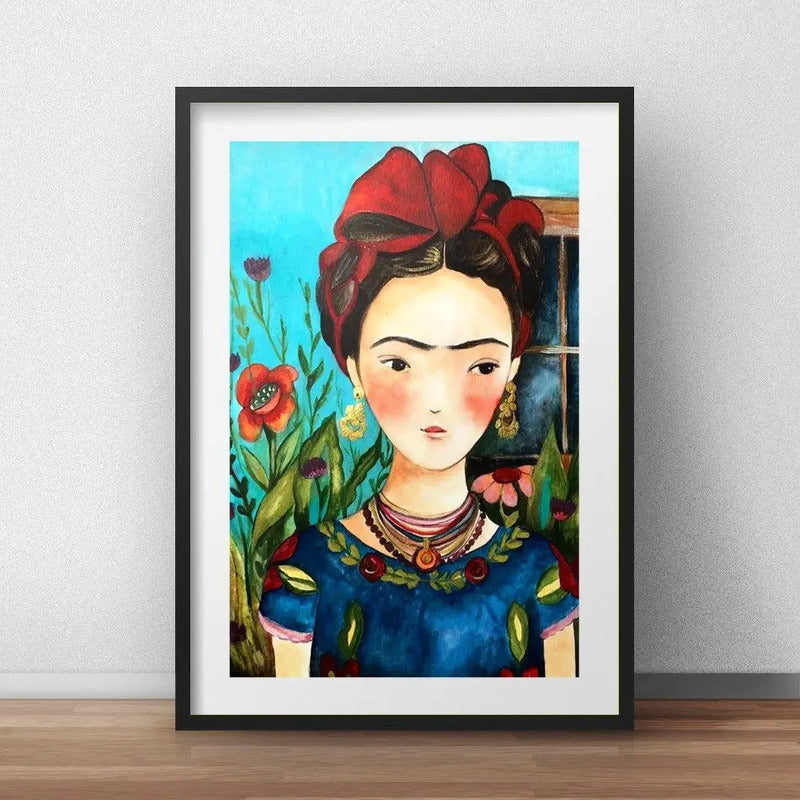Cuadro Frida Kahlo Arte Pintora Brs8 Decoracion Con Paspartu Marco Negro