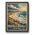 Cuadro Punta Del Diablo Playa Pueblo Arte Retro Uruguay Marco Negro