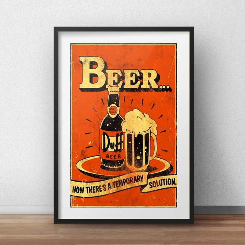 Cuadro Duff Cerveza Beer Frase Bar Decoracion Con Paspartú Marco Negro