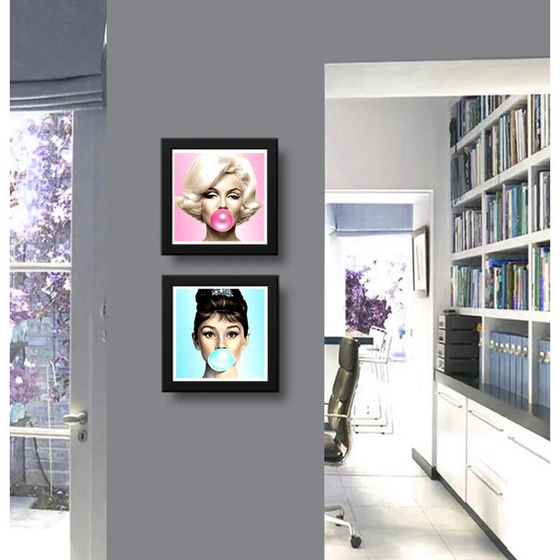 Set 2 Cuadros Marilyn Monroe Audrey Hepburn Chicle Pop Art