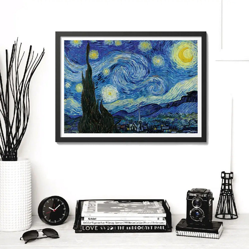 Cuadro Para Living Cocina Estudio Decoracion Moderna Blue Van Gogh Color Azul Indigo Con Marco Negro