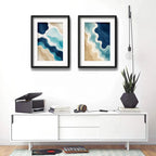 Set 2 Cuadros Paisajes De Playa Flujo Costero Con Paspartu 53x43cm Cada Cuadro Negro