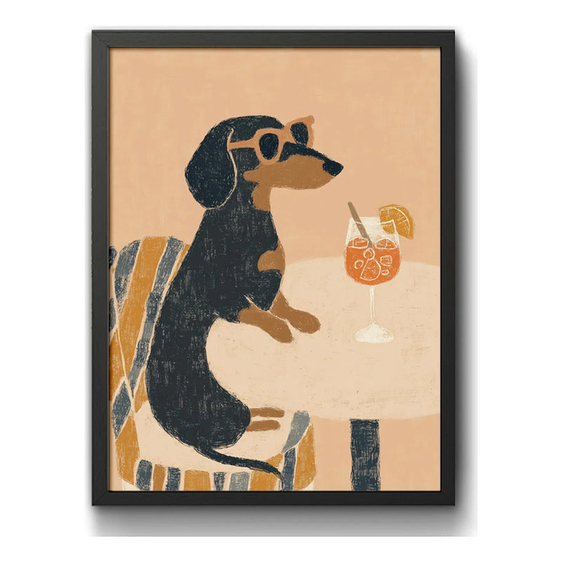 Cuadro Cocina Living Perro Dachshund Salchicha Aperol Spritz Marco Negro
