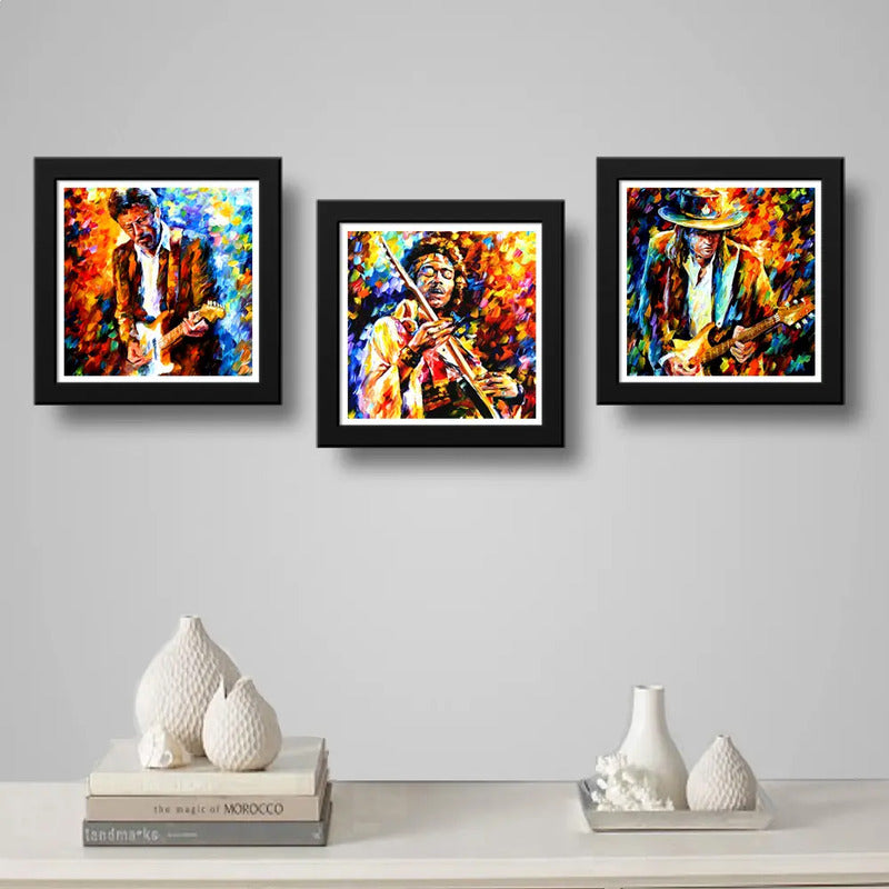 Set 3 Cuadros Eric Clapton Jimi Hendrix Ray Vaughan Pop Art