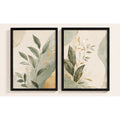 Set 2 Cuadros Hojas Verde Oro Arte Abstracto Decora Living Marco Negro
