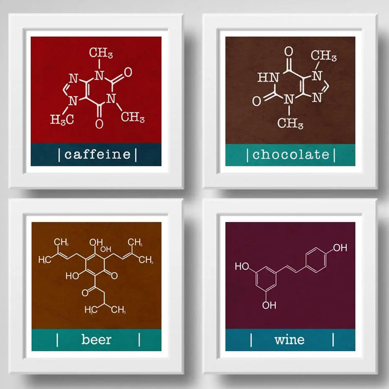 Set 4 Cuadros Formula Quimica Café Vino Chocolate Cerveza