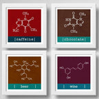 Set 4 Cuadros Formula Quimica Café Vino Chocolate Cerveza