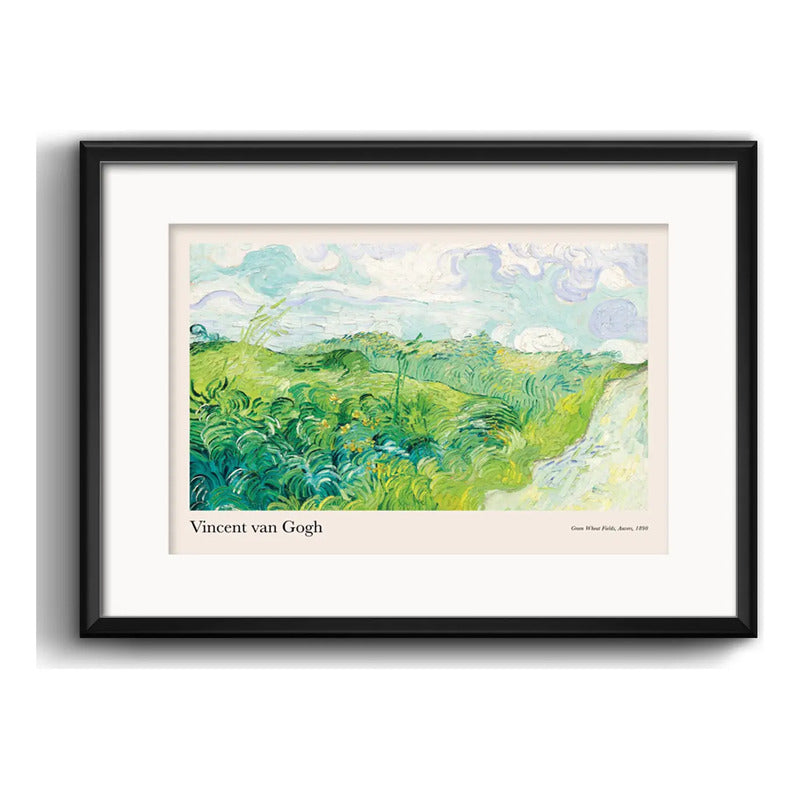 Cuadro Van Gogh Campos De Trigo Verde 53x43cm Con Paspartú Marco Negro