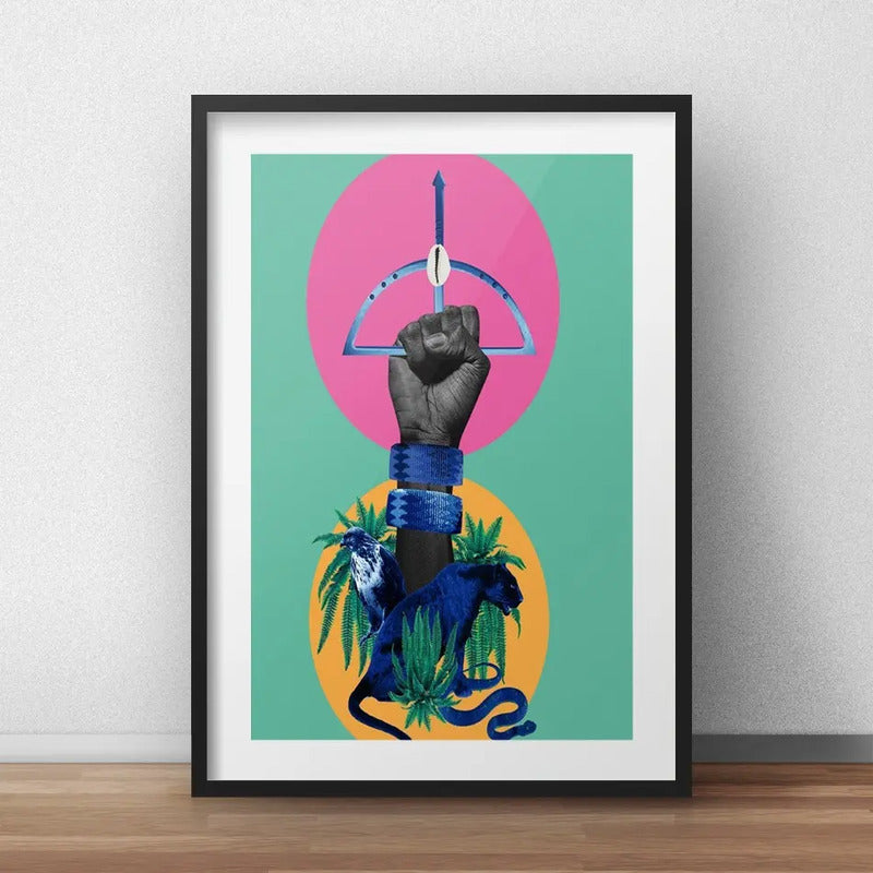Cuadro Oxossi Orixa Umbanda Arte Bs2 Decoracion Con Paspartú Marco Negro