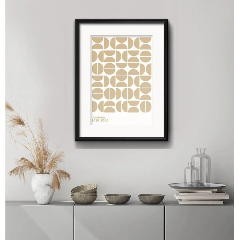 Cuadro Bauhaus Color Beige Nude Arte 53x43cm Con Paspartú Marco Negro