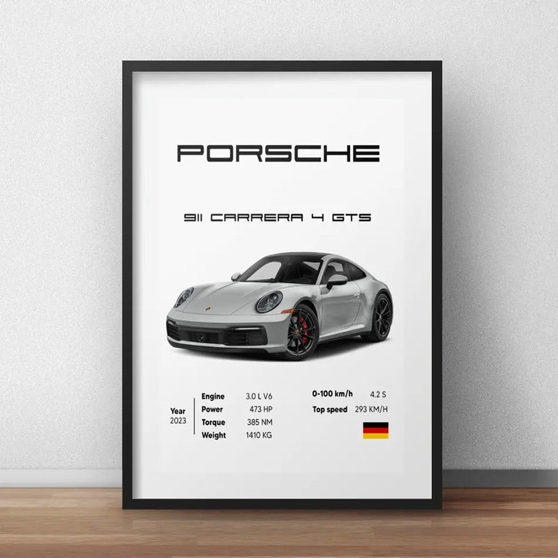Cuadro Autos Y Camionetas Modelos Marcas Arte Con Paspartu Porsche Carrera 911 4 Gts Con Marco Negro