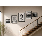 Set 5 Cuadros Living Escalera Pasillo Paisajes Blanco Negro Marco Negro