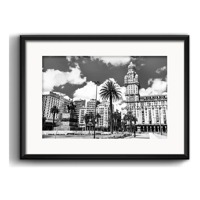 Cuadro Montevideo Fotos En Blanco Y Negro Brs6 Con Paspartú Palacio Salvo Con Marco Negro