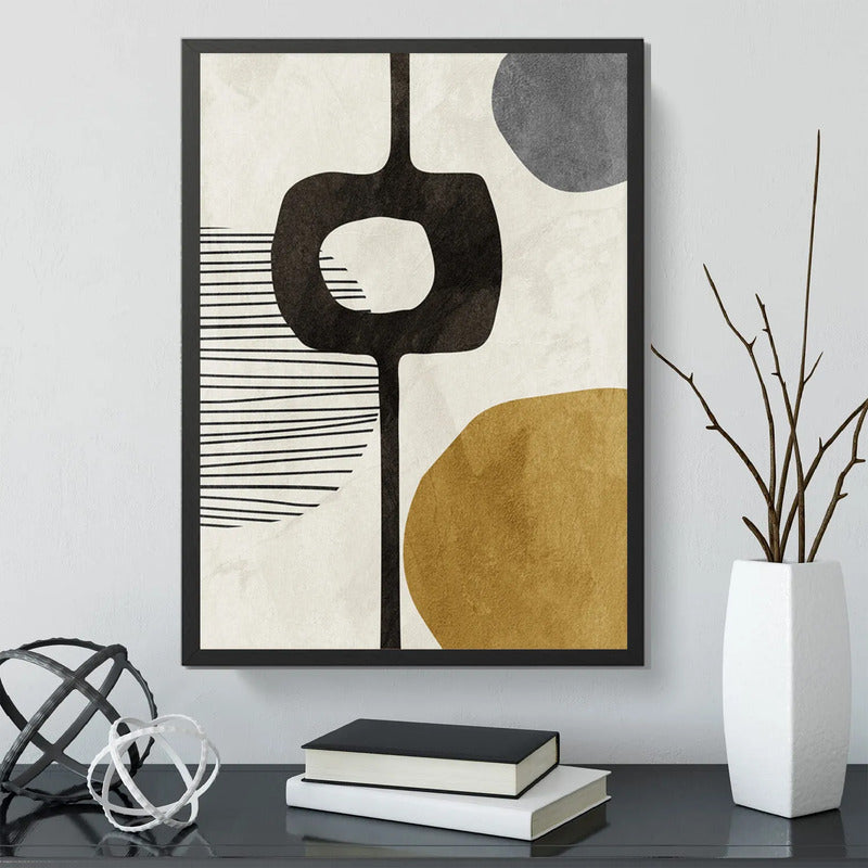 Cuadro Dormitorio Living Boho Arte Abstracto Tonos Terrosos Marco Negro