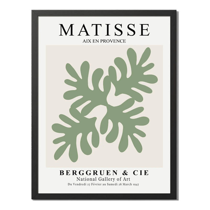 Cuadro Dormitorio Living Matisse Bs3 Tonos Verde Beige Claro Marco Negro
