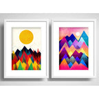 Set 2 Cuadros Geometrico Escandinavo Sol Montañas Paspartú
