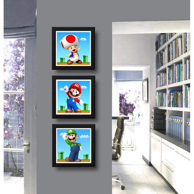 Set 3 Cuadros Marios Bros Luigi Toad Game Videojuego Pop Art