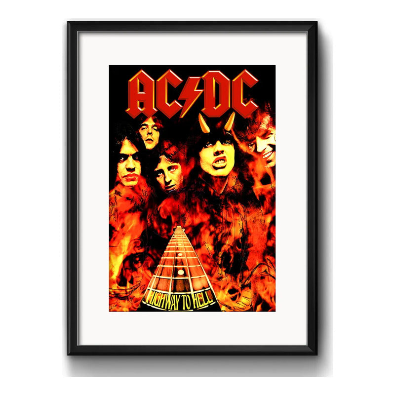 Cuadro Ac/dc Highway To Hell Rock Decoracion Con Paspartú Marco Negro