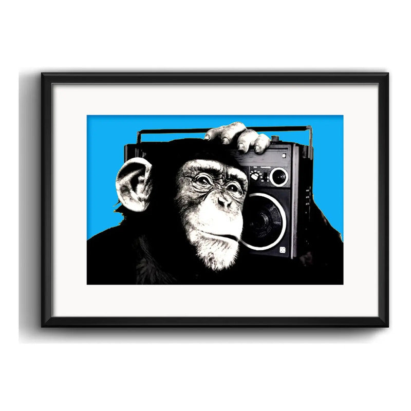 Cuadro Mono Con Radio Chimpancé Decoracion Con Paspartú