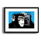 Cuadro Mono Con Radio Chimpancé Decoracion Con Paspartú