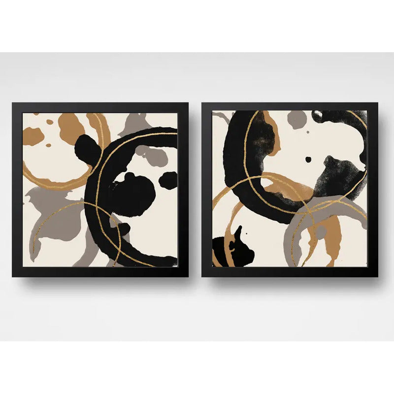 Set 2 Cuadros Living Cocina Café Arte Abstracto Tonos Pastel Marco Negro