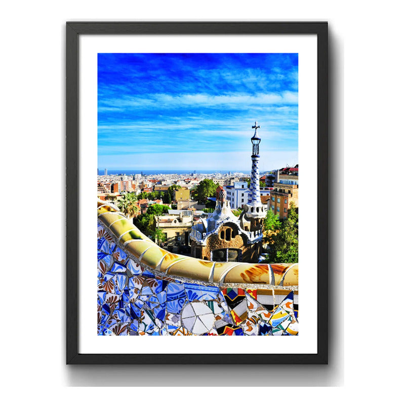 Cuadro Barcelona Espana Park Güell Casas Foto Ciudad Paisaje Marco Negro