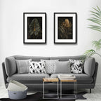 Set 2 Cuadros Hojas Flores Tonos Verde Oscuro Con Paspartu 53x43cm Cada Cuadro Negro