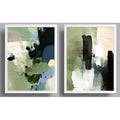 Set 2 Cuadros Dormitorio Living Abstracto Mossy Calm Verde Marco Blanco