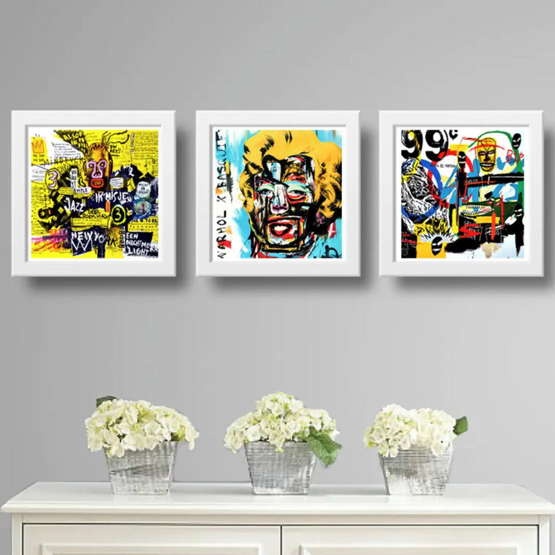 Set 3 Cuadros Basquiat Arte Urbano Monroe Decoración Hogar