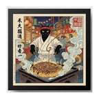 Cuadro Gato Negro Cocina Okonomiyaki Arte Japonés Coleccion Marco Negro