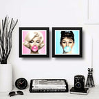 Set 2 Cuadros Marilyn Monroe Audrey Hepburn Chicle Pop Art