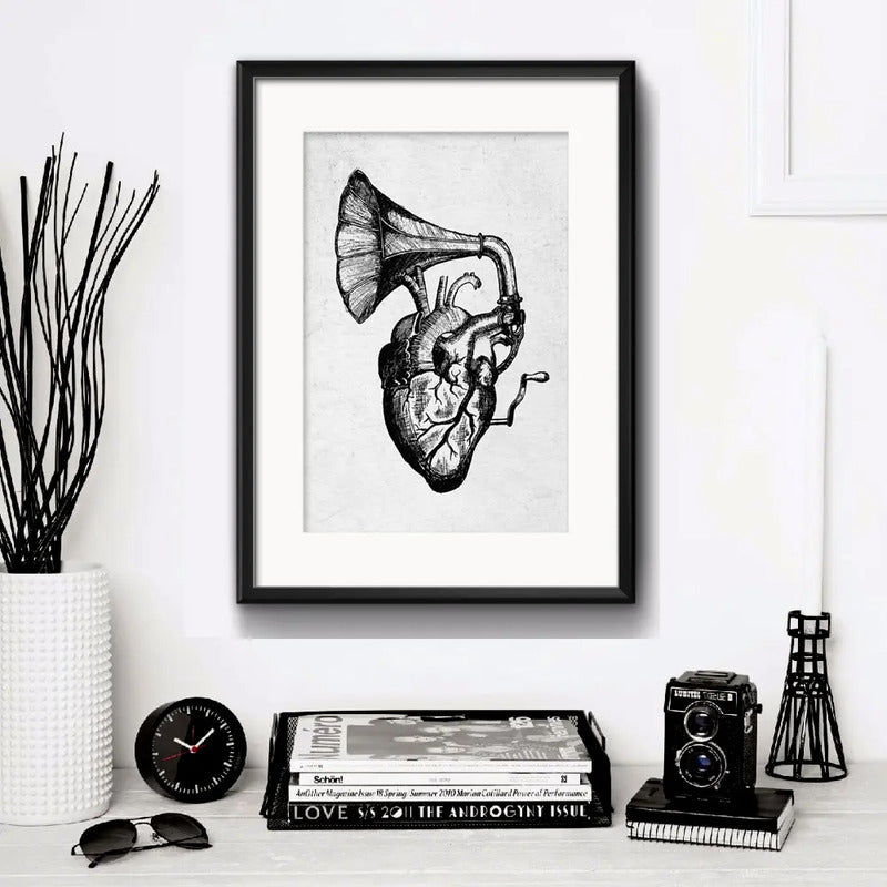 Cuadro Corazon Gramófono Musica Arte Decoracion Con Paspartú