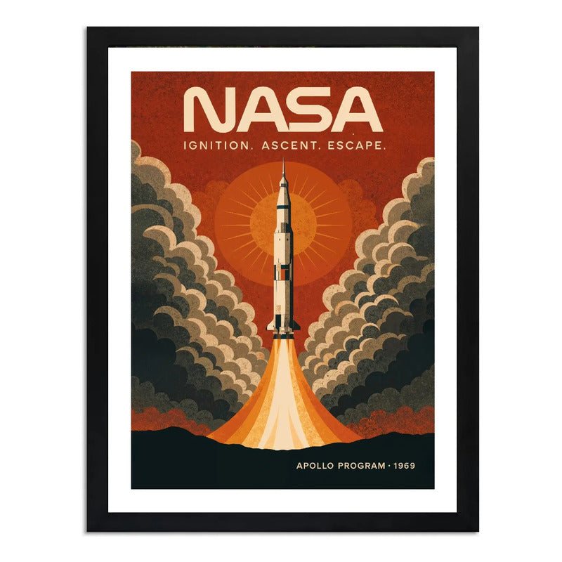 Cuadro Apolo Nasa 1969 Astronauta Vintage Retro Decoracion Marco Negro