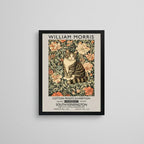 Cuadro Living Dormitorio Gato Flores William Morris Botanico Marco Negro