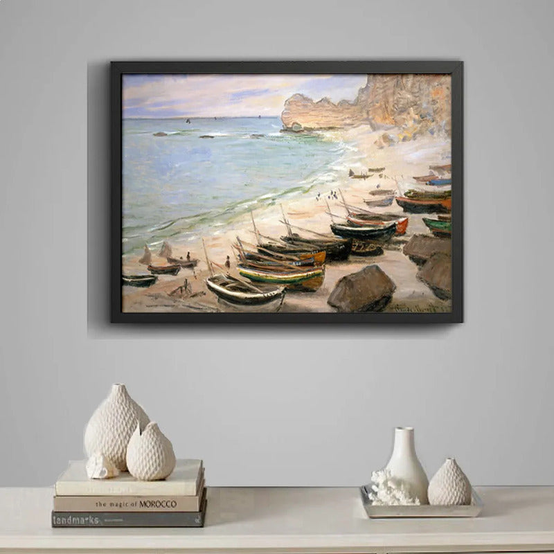 Cuadro Claude Monet Barcos En La Playa De Etretat En Francia Marco Negro